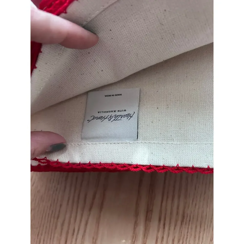 New Hearth & Hand W/Magnolia Holiday Rectangle Tablecloth Natural Red Trim 60x84
